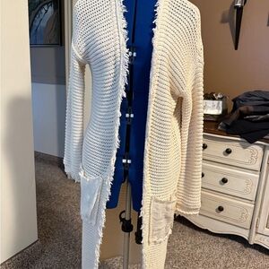 Free People Cream Textured Open-Front Cardigan